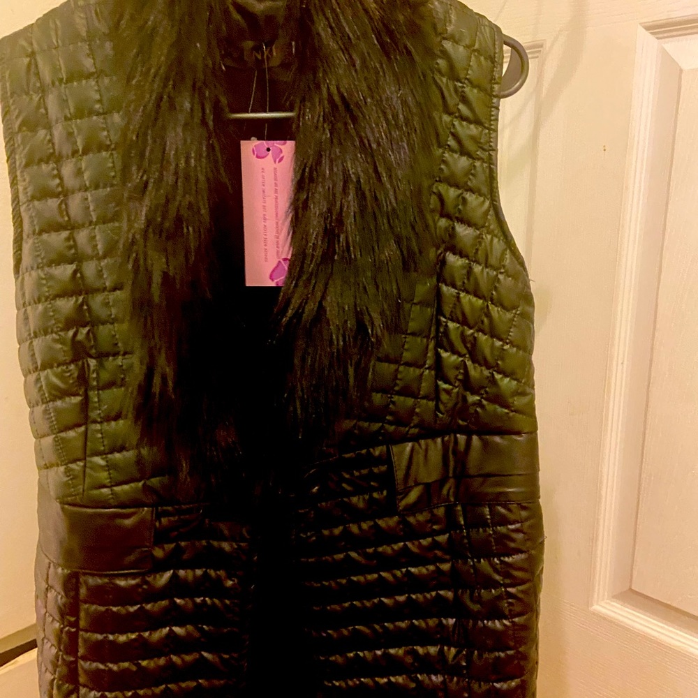 Faux Black Leather Vest with fur